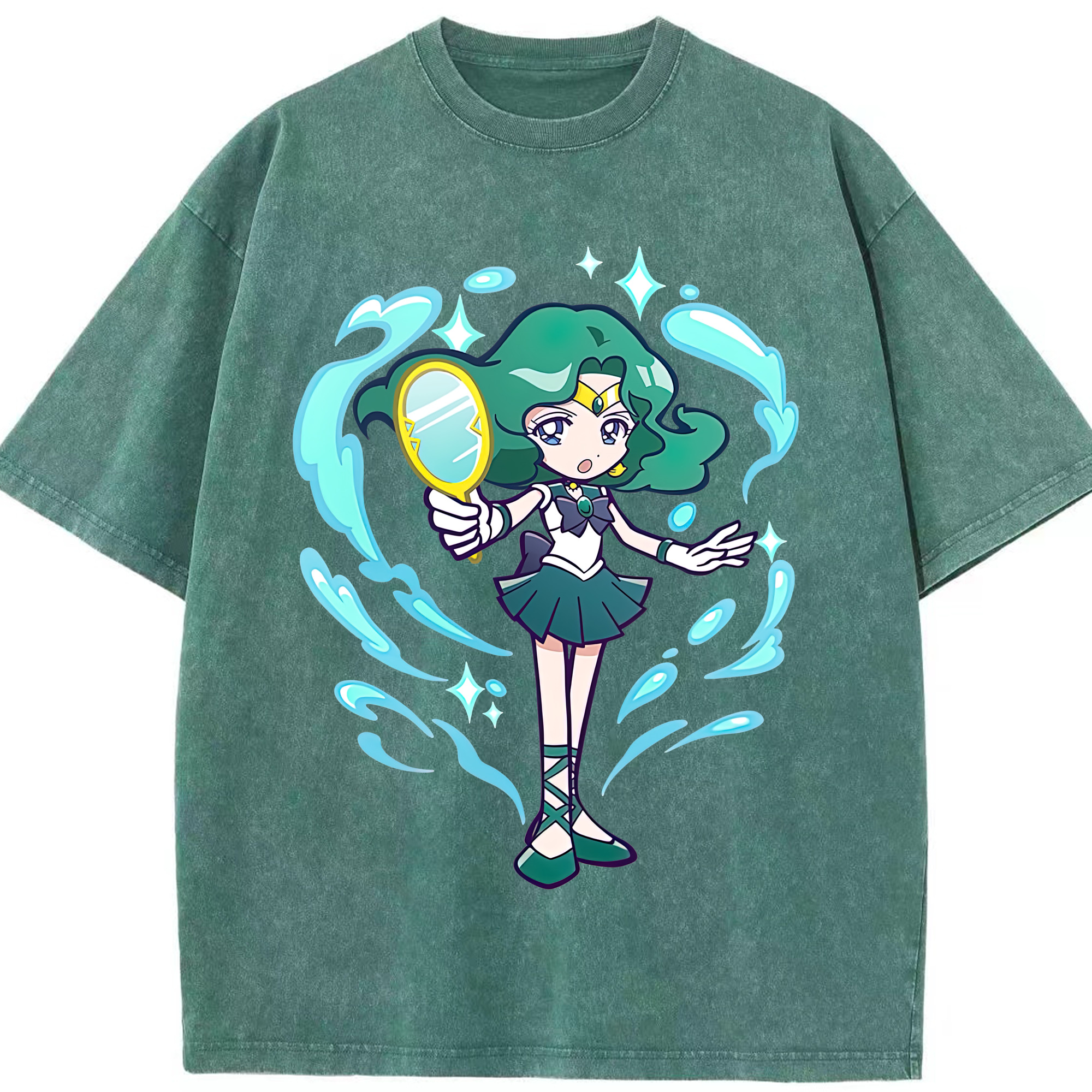 （画像用） 美少女戦士セーラームーン 海王 みちる（かいおう みちる） Sailor Moon Kaiou Michiru 綿100% ヴィンテージ風 半袖Tシャツ（フロントプリント）